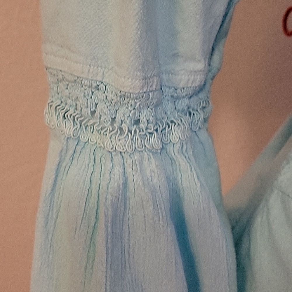 G DESIGNS Icy Blue Floral Embroidered Ruffle Bell Sleeve Button Down Shirt - Picture 5 of 10